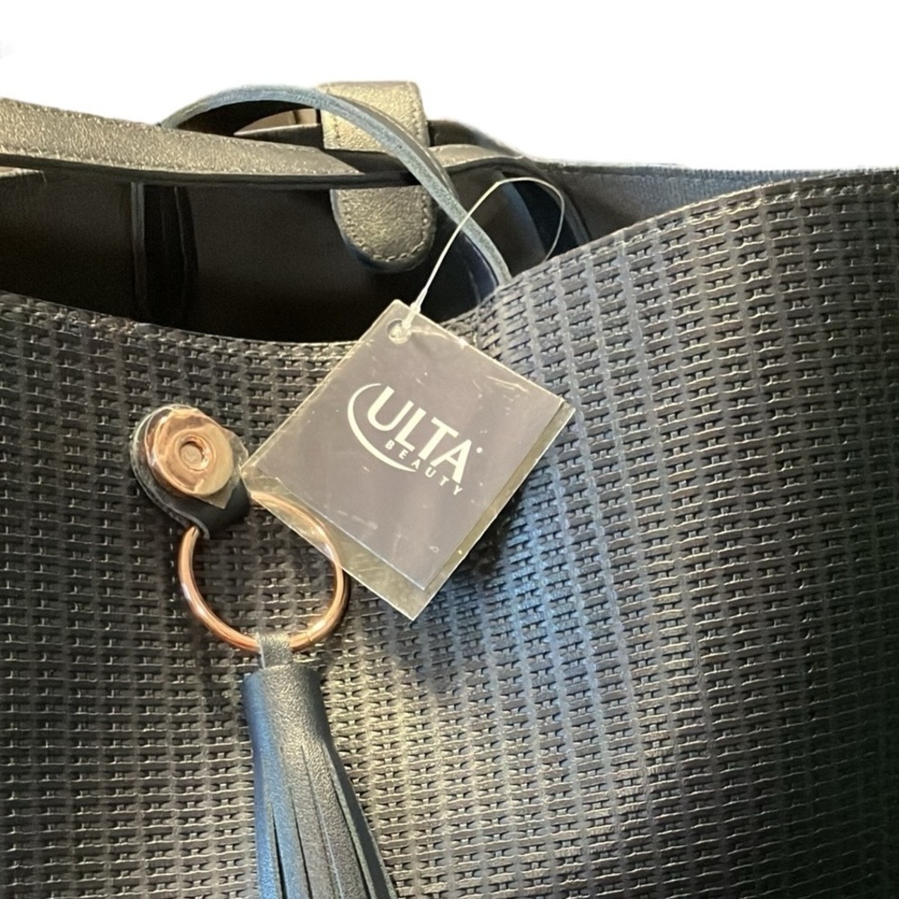 Navy Blue Tote Ultra Textured Floppy Tote Gold Hardware - Picture 2 of 7